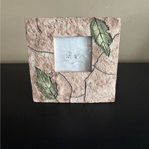Leaf Accent Square Photo Frame in Peach and Green - Unbranded